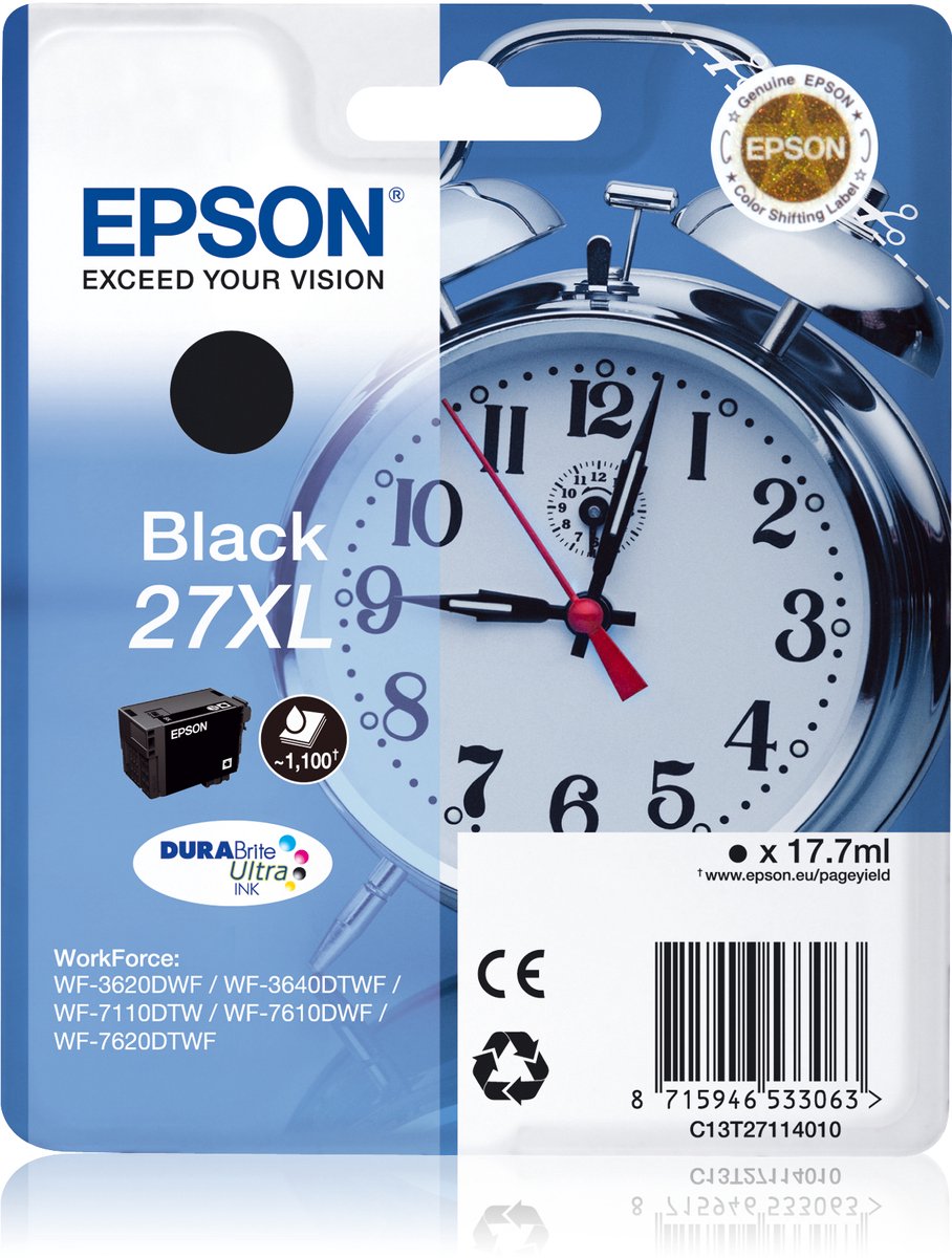 Epson 27XL DURABrite Ultra inktcartridge 1 stuk(s) Origineel Zwart