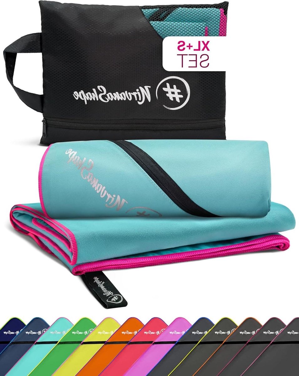 Microvezel Handdoeken - Reishanddoeken Sporthanddoeken - Lichtgewicht Reizen - Super Absorberend Sneldrogend - Set XL+S - Turkoois Roze