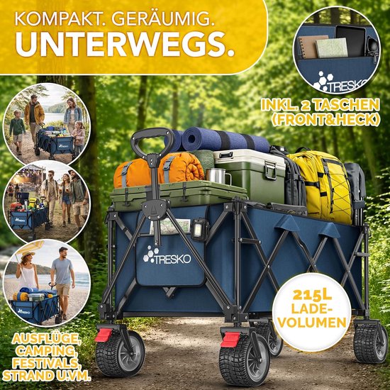 Opvouwbare Bolderkar - Handwagen Transportwagen - Alles Vervoeren - XXL Laadvolume 215L - 150 kg Capaciteit - Blauw van Opvouwbare Bolderkar — afbeelding 4