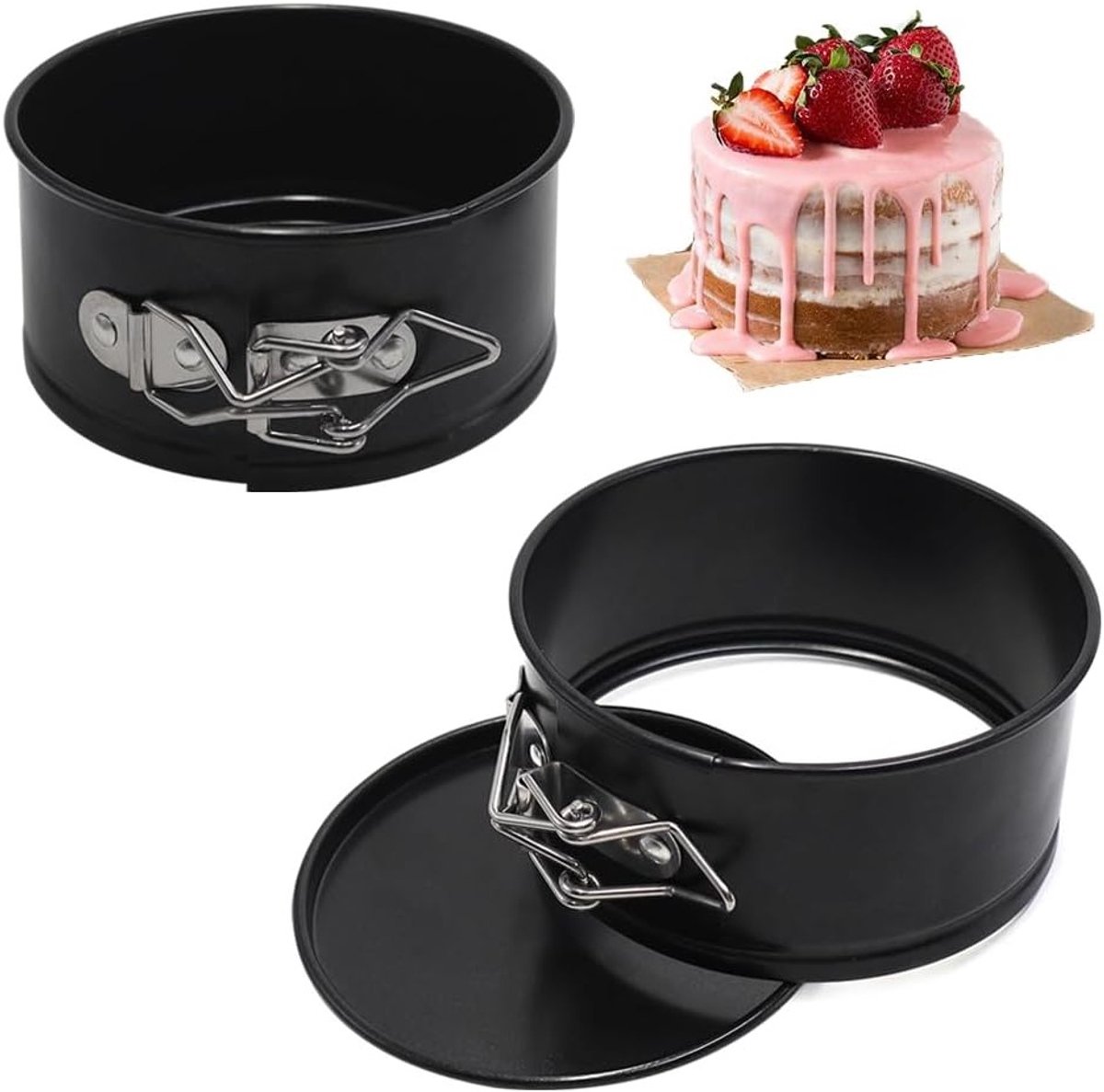 Vouwbare Mini Cakevormen 11 cm - 2 Stuks, Ronde Bakvormen met Verwijderbare Bodem en Antiaanbaklaag voor Taart en Dessert