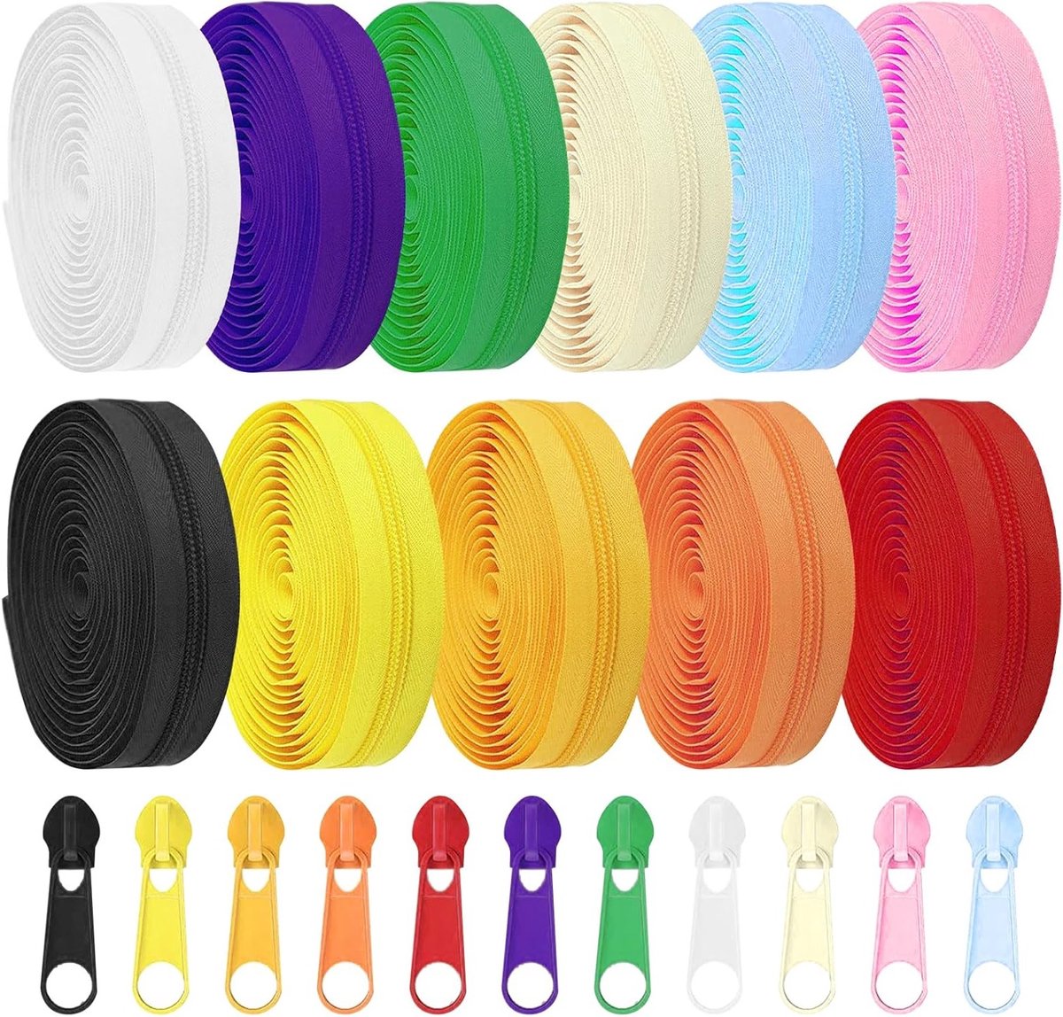 33 Yards 11 Kleuren Naaizippers Set #3 Nylon Coil Zippers met 110 Stuks Zipper Sliders voor Creatieve Naaiprojecten en DIY Benodigdheden