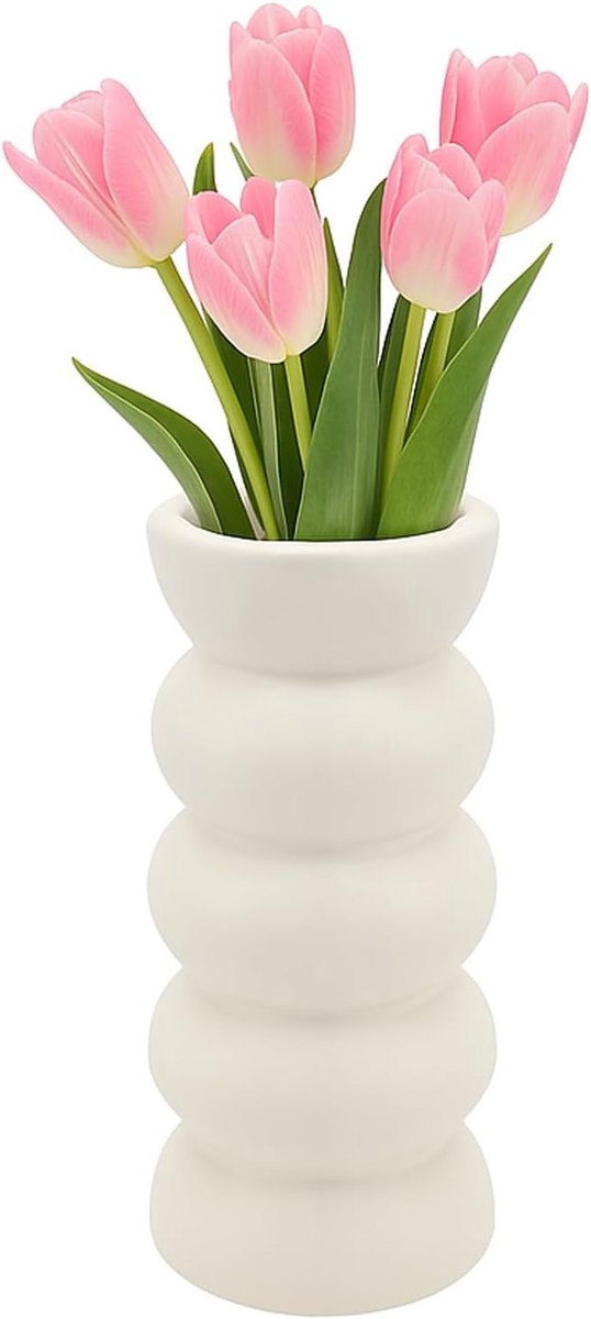 Keramische Witte Vaasje voor Bloemen 20 x 8 x 8 cm - Boho Aesthetic Vaas voor Pampasgras en Droogbloemen - Moderne Decoratie voor Woonkamer en Thuis