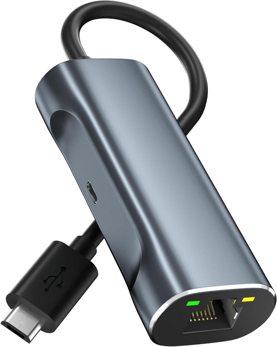 Netwerkadapter - Ethernet Adapter - Stabiel Internet - Plug en Play - Micro USB - Zilver