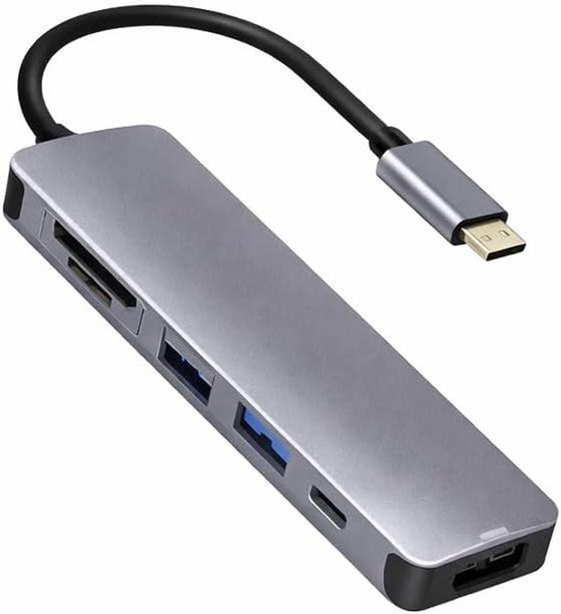 USB-C Hub - Multiport Adapter - Laptop Uitbreiden - 6-in-1 Functies - 4K HDMI - Zwart