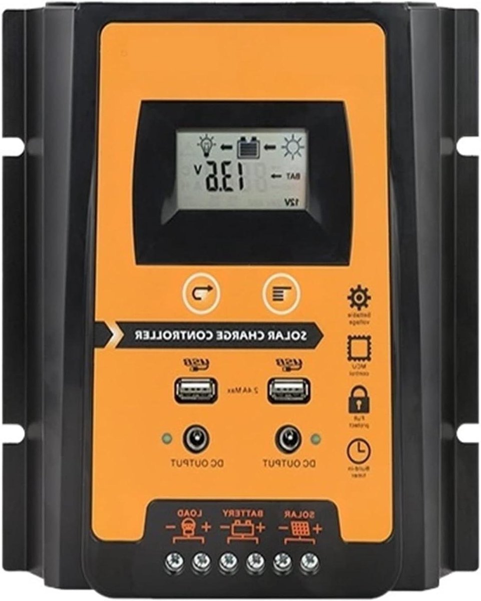 Laadregelaar - Zonne Controller - Energie Beheer - MPPT Technologie - 70A - Zwart Oranje