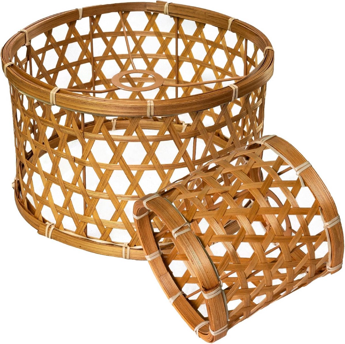 Set van 2 Bamboe Lampenkappen Cilindrisch Rotan Look voor Hang- en Plafondlamp