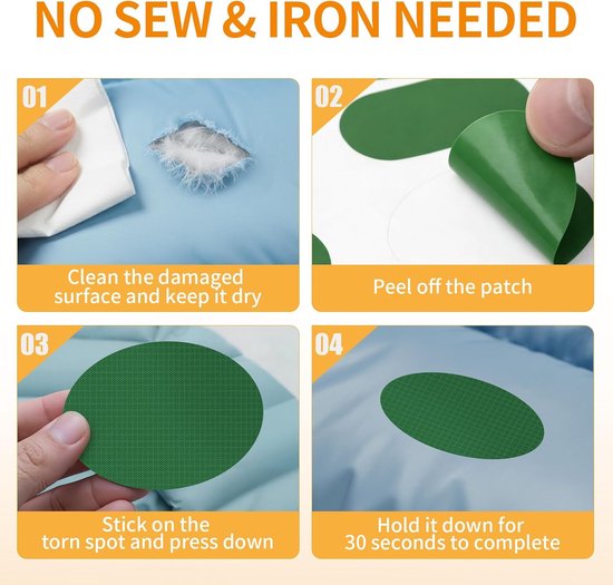 Reparatieset Donsjack - Stof patches - Kleding herstellen - Waterdicht en scheurvast - 3 stuks vierkant - Groen — afbeelding 3