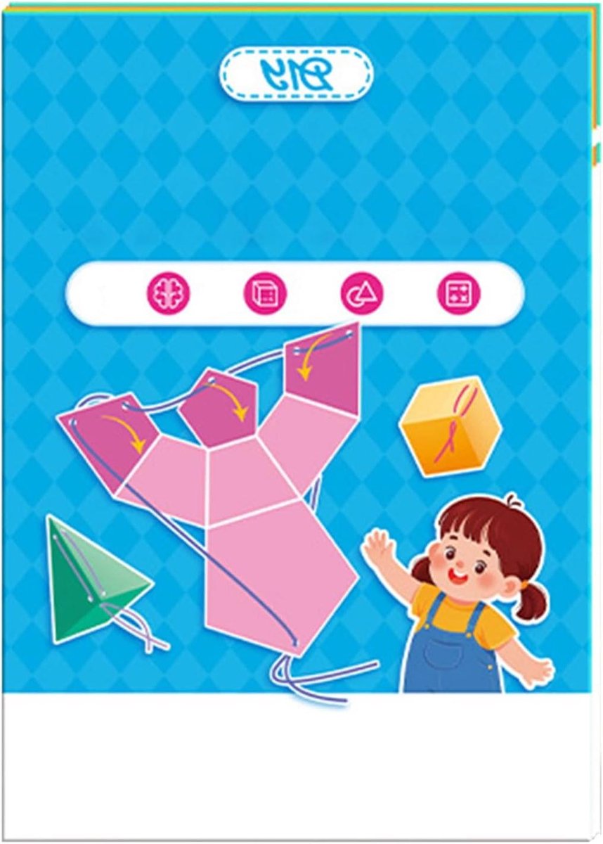 Tekenboek Geometrie - Draad Spel - Leren Bouwen - Interactieve Sjablonen - 12 Modellen - Kleurrijk