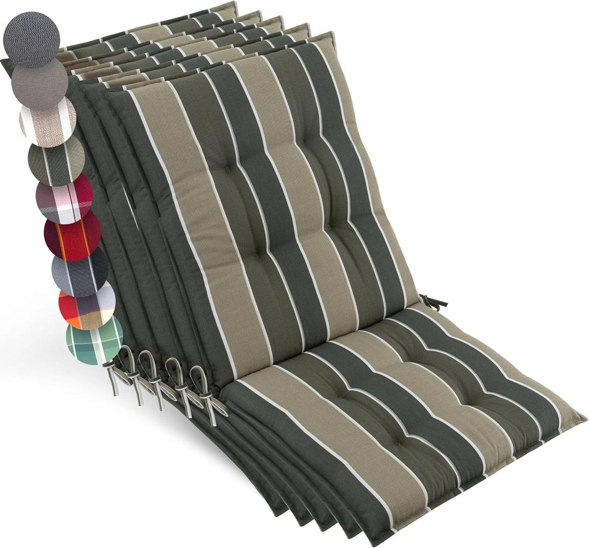 Tuinstoelkussens Set - Lage rugleuning - Comfortabel Zitten - UV-bestendig & Antislip - 105x50 cm - Groen gestreept