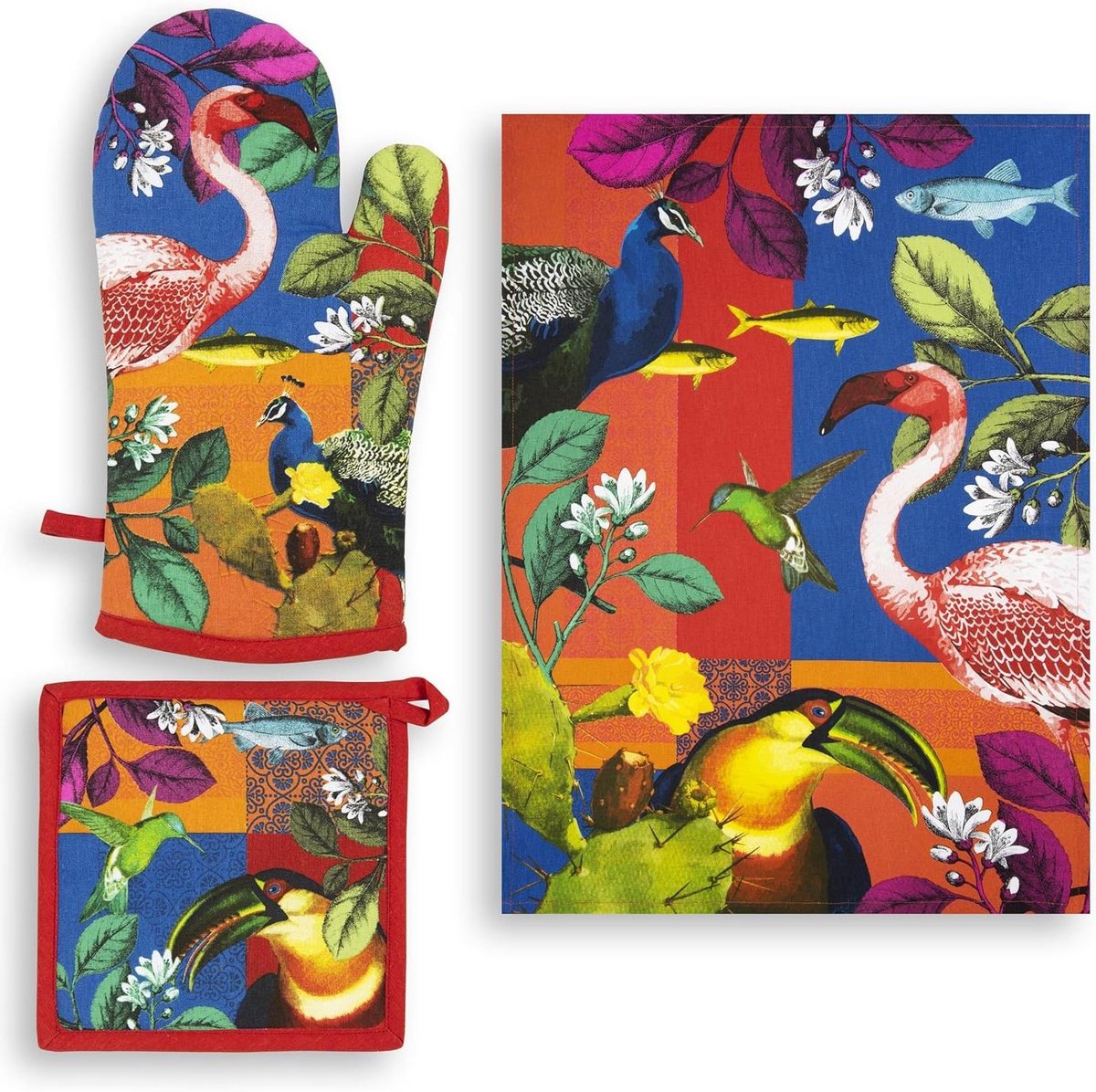 Keukentextiel Set - Theedoek en Pannenset - Veilig Koken - 100% Katoen - 70 x 50 cm - Meerkleurig