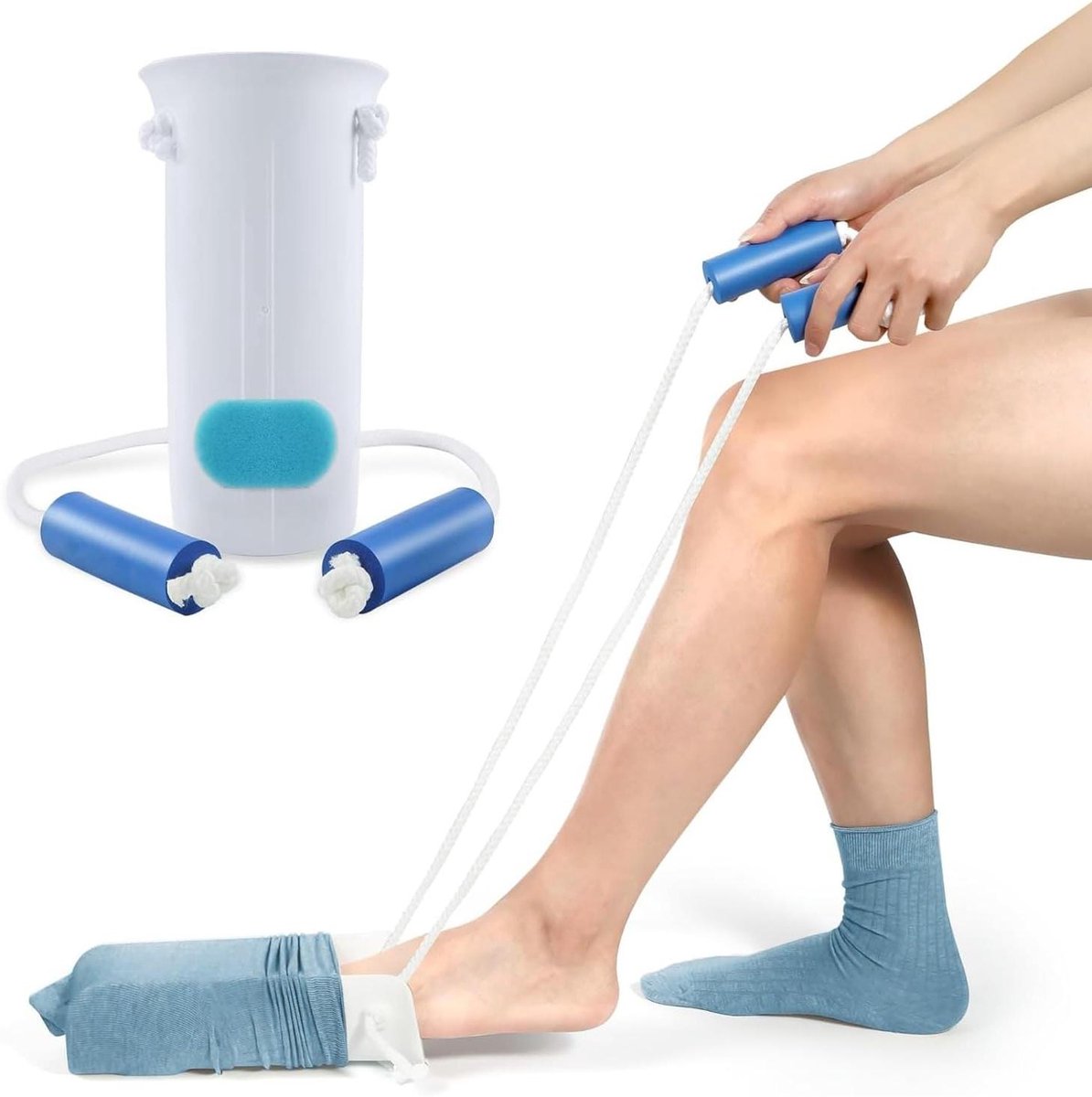 Kousen Aantrekhulp - Sokkenhulp - Zelfstandig Aankleden - Verbeterde U-vorm - 245 cm - Wit