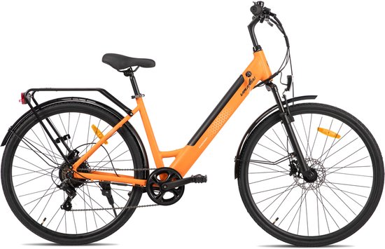 LAMASSU Elektrische Fiets - 700*38C - 250W Motor - 60 km Actieradius -Shimano 7 Versnellingen - Aluminium Frame - Unisex - Oranje — afbeelding 3