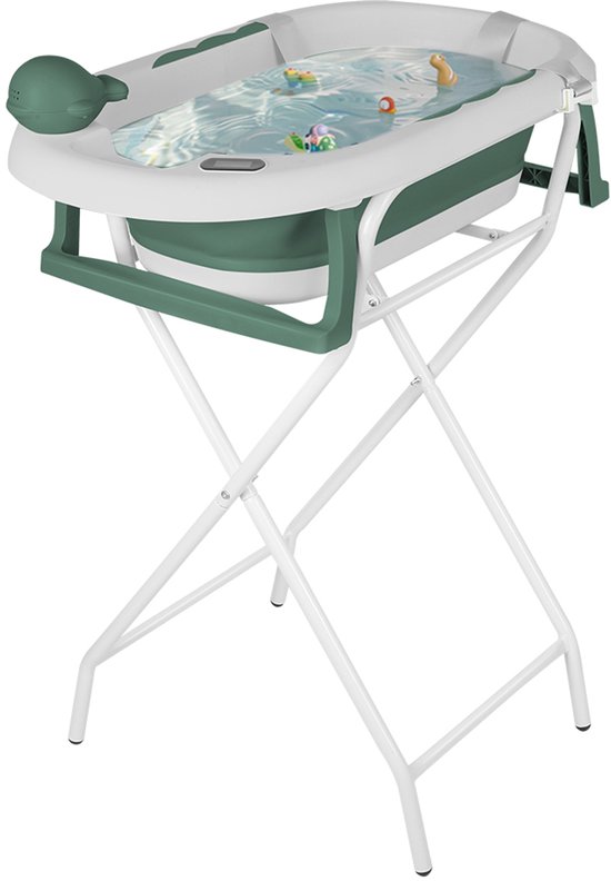 PIPIPOXER-Babybadje Opvouwbaar - Babybad met standaard - Peuterbadje - Opvouwbaar bad kinderen - Incl Badkussen - Groen van PIPIPOXER — afbeelding 2