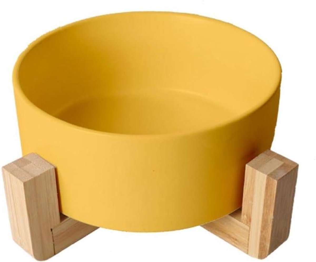 Voerbak Set - Huisdier Bak - Huisdier Voeding - Aparte Keramiek - 16 x 16 x 9 cm - Geel