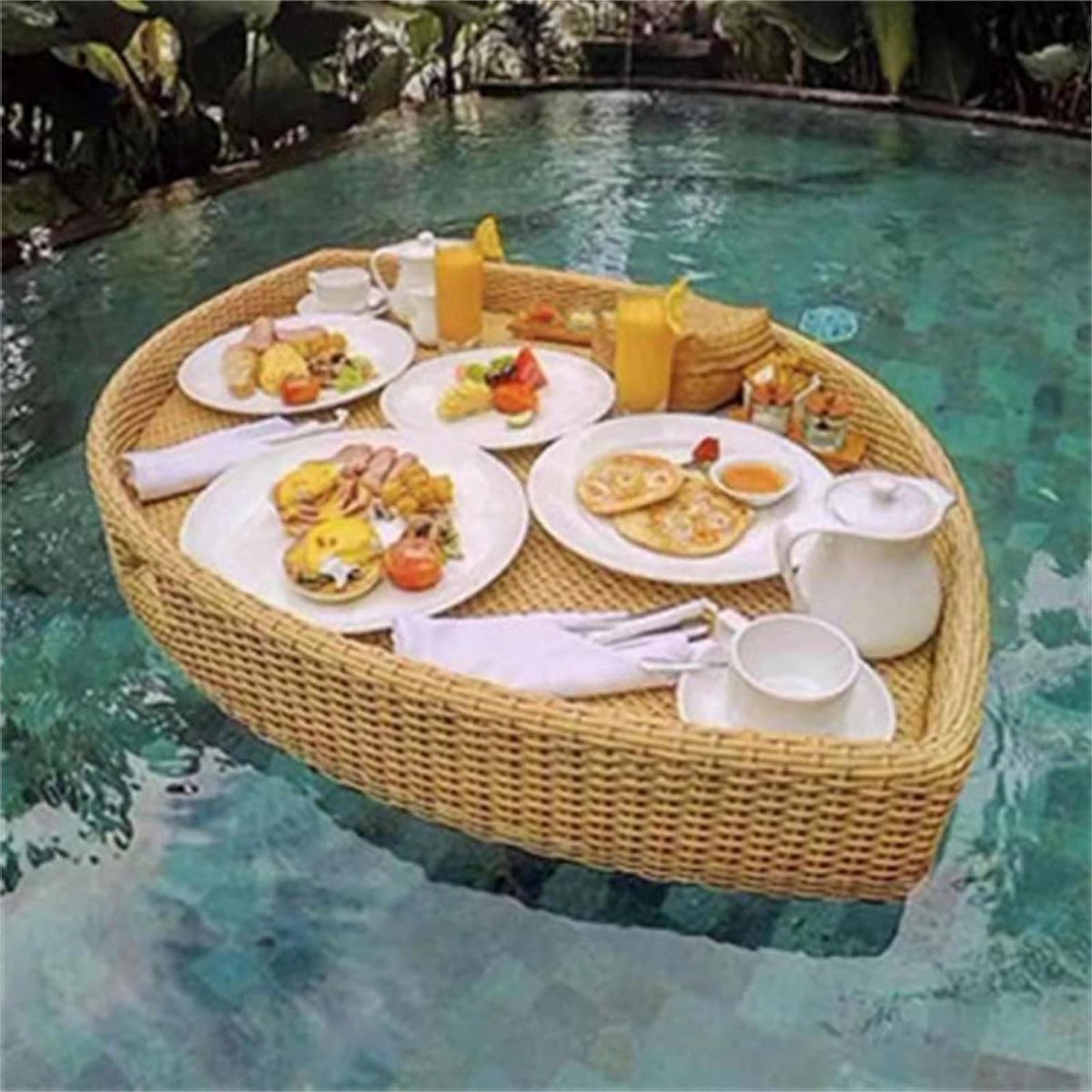 Drijvende Serveerplank - Pool Bar - Drankjes Serveren - Rotan Afwerking - 100 cm - Beige
