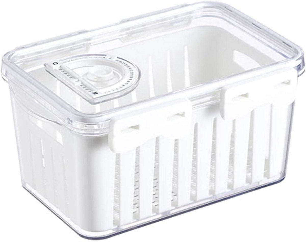 Fruitcontainer Koelkast - Voedselbewaarder Vergiet - Voedsel Langer Vers - Luchtdicht Drainage - 27x19x14.5 cm - Wit