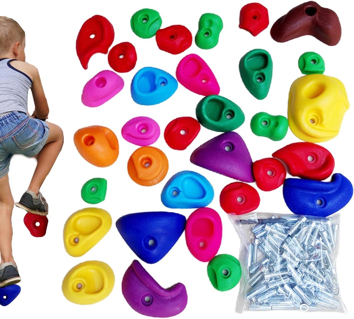 Klimgrepen Set - Klimwand Onderdelen - Buiten Spelen - Hoge Draagkracht - 32 Stuks - Meerkleurig
