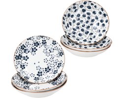 Lot de 6 assiettes creuses TOTTO bleu & blanc 2 motifs