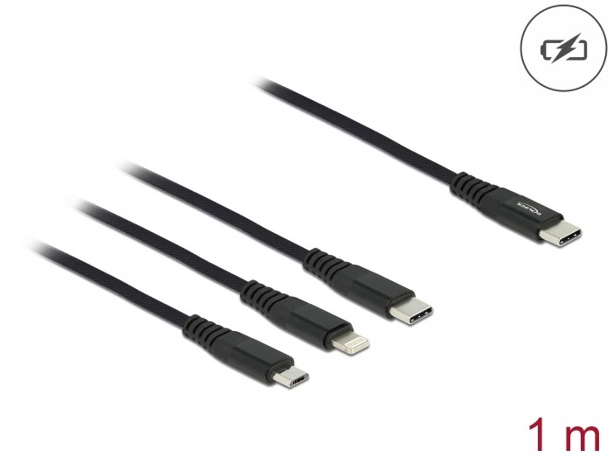 USB oplaadkabel 3 in 1 USB Type C naar Lightning / Micro USB / USB Type C 1 M