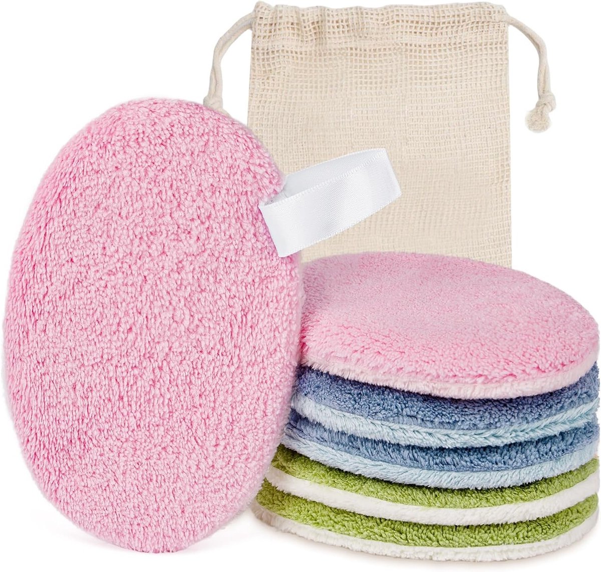 Make-up verwijder pads set van 6 - ultra zachte koraalfleece - met ophanglus - hypoallergene gezichtsreiniging - SnelShoppen