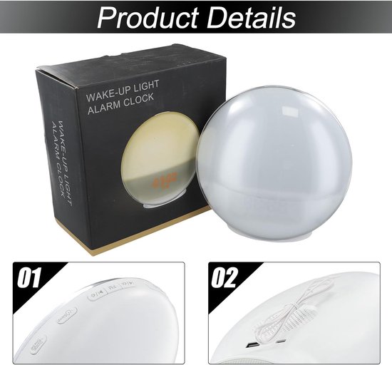 Wake Up Light - Natuurlijkewekker Digitale Klok - Rustig Ontwaken - Simuleert Zonsopgang Zonsondergang - 18x18x9 cm - Wit van Wake-up Light — afbeelding 5