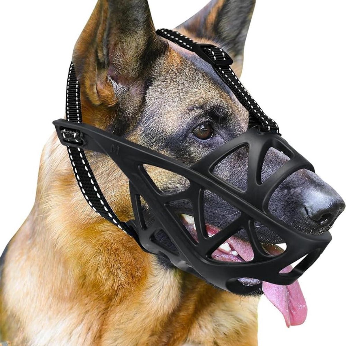 Hondenmuilkorf - Snuit mand - Veilig uitlaten - Reflecterende band - Maat XL - Zwart