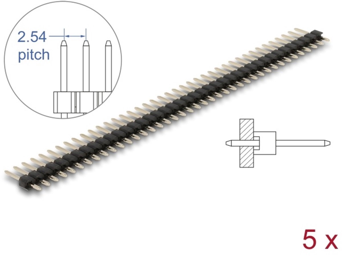 Delock Pin header 40 pin, pitch 2.54 mm, 1-row, straight, 5 pieces