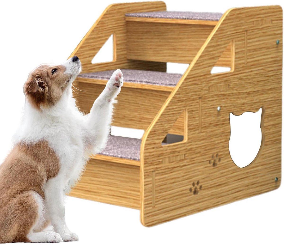 Huisdiertrap - Hondenladder - Makkelijk klimmen - Antislip basis - 3 trappen - Houtkleur