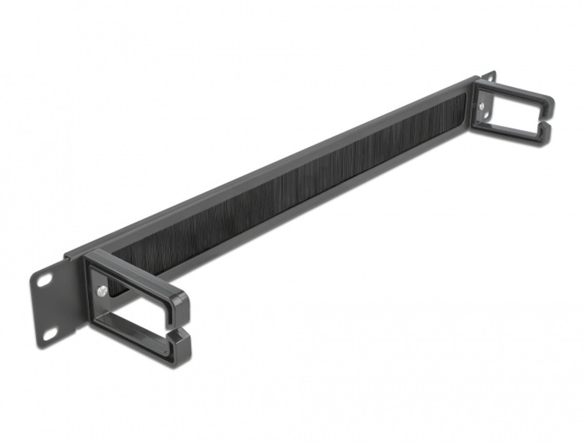 19 ″ kabelbeheersborstelstrook met 2 haken 1U zwart