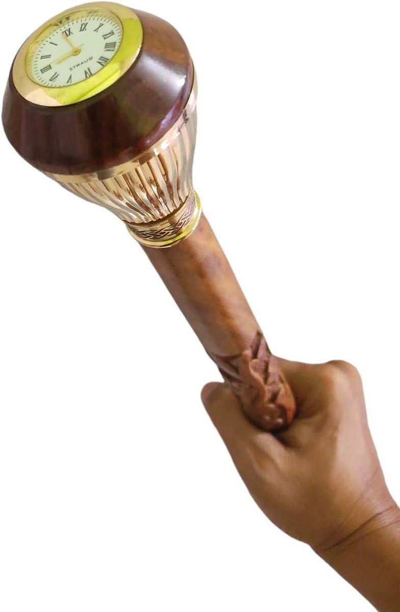 Houten wandelstok - Stijlvolle steun - Veilig wandelen - Messing handvat - 91 cm - Bruin