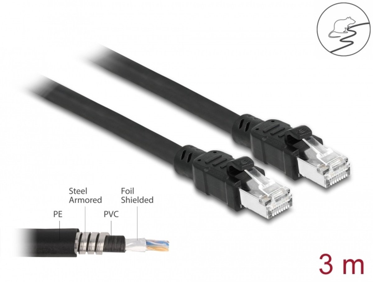 CAT6A FTP grondkabel - buitenkabel - 3 meter - zwart - LSZH - koper - CU