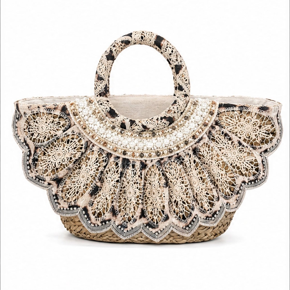 HS Ibiza Strandtas - Naturel Kant Schelp Zwart Wit