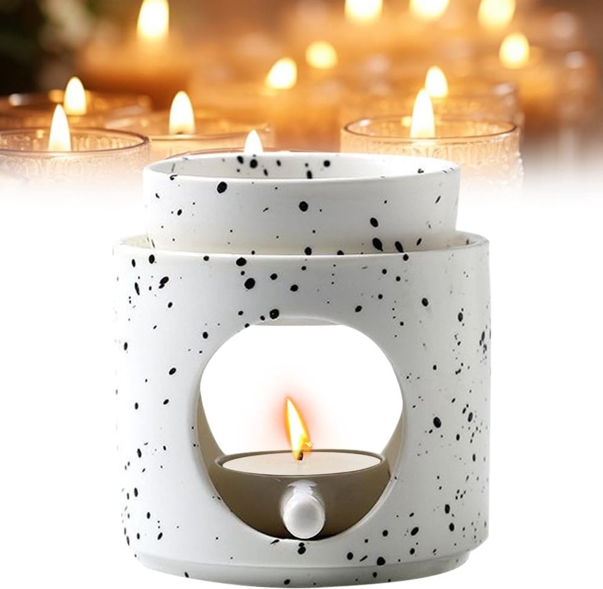 Ceramische Geur Lamp voor Essentiële Olie, Aroma Lamp met Theelichthouder en Kaarslepel, Ideaal voor Geurwas en Geuroliën in Zwart