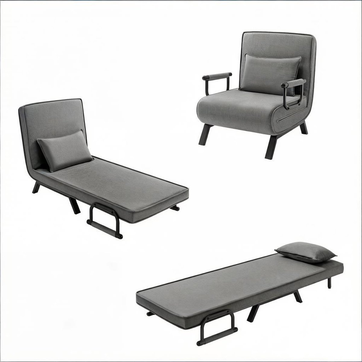 Slaapstoel - 69x190 cm - Inklapbare Slaapbank - Zetelbed – Slaapfauteuil 1 Persoon - Donkergrijs