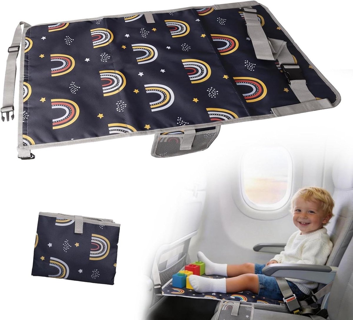 Zitverlenging voor kinderen - Vliegtuig bed - Comfortabel reizen - Ademend Oxford stof - 76 x 445 cm - Donkerblauw
