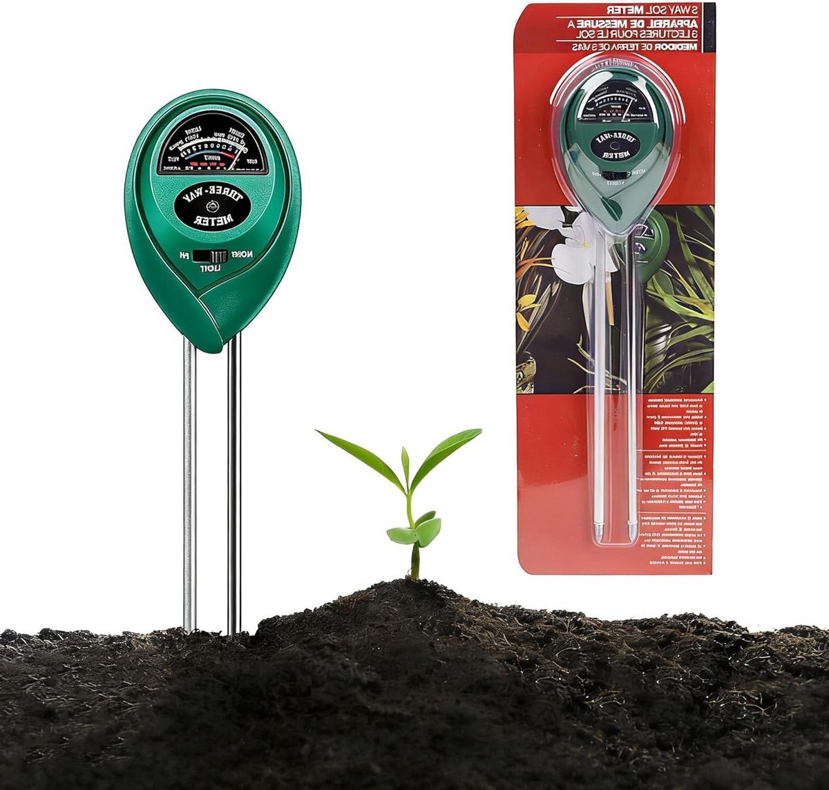 Bodemvochtmeter 3 in 1 - Plantenmeter PH Licht - Plantenverzorging Thuis - Geen Batterijen Nodig - 26 cm - Donkergroen