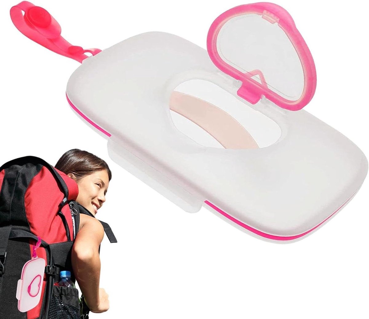 Doekjes Dispenser - Natte Veeg Houder - Onderweg Hygiëne - Voorkomt Uitdrogen - 22.6 x 13.8 cm - Roze