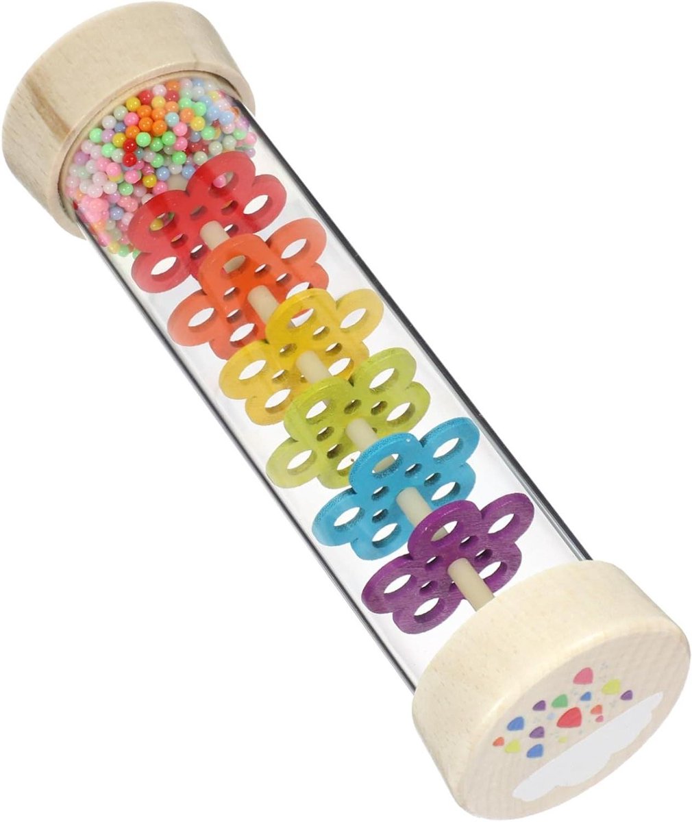 Houten Rainstick - Muziek Instrument - Zintuiglijke Ontwikkeling - Uniek Regengeluid - 19 cm - Multicolor