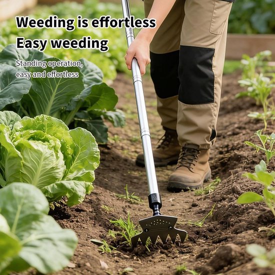Tuin Schoffel - Graafhark Gazon Hark - Onkruid Verwijderen - Ergonomisch Verstelbaar - 28 tot 98.5 cm - Grijs — afbeelding 3