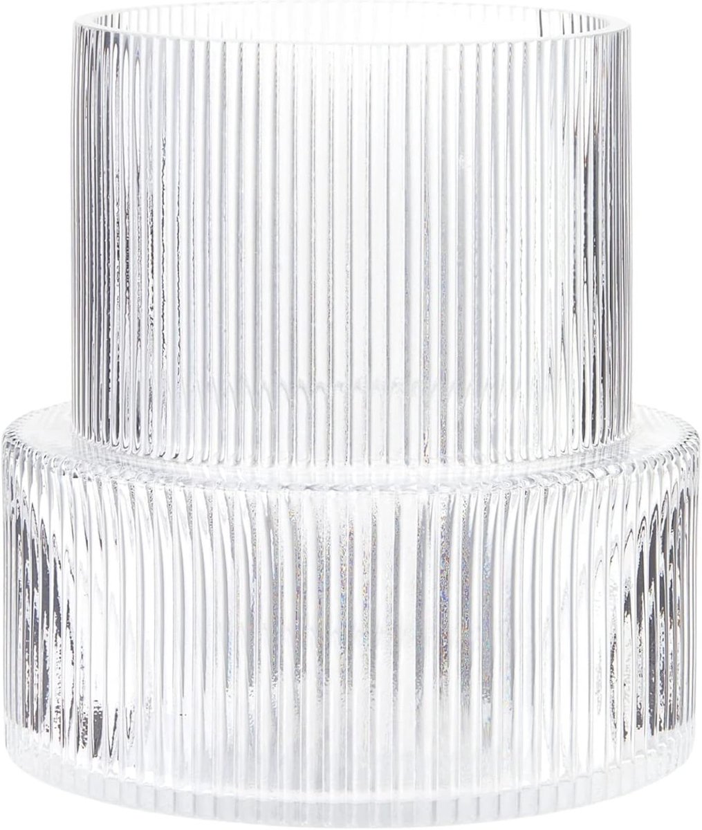 Elegante Ribbelglas Vaasje voor Bloemen, Perfect voor Tulpen in Woonkamer, Eetkamer en Slaapkamer, 19cm Hoog