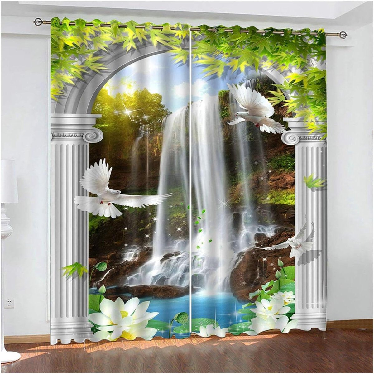 Verduisterende Gordijnen - Raambekleding - Privacy Creëren - Drievoudige Weeftechnologie - 132x160 CM 2 Stuks - Groen Wit