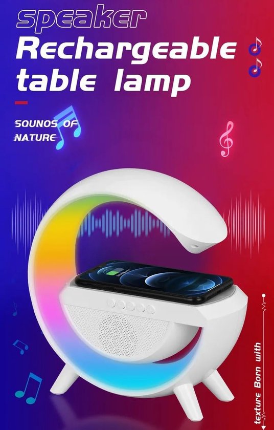 Draadloze Oplader Lamp - Sfeerlicht Geluidsmachine - Ontwaken en Ontspannen - Gepersonaliseerde Wekmodus - 23.5 cm Hoog - Zwart — afbeelding 2