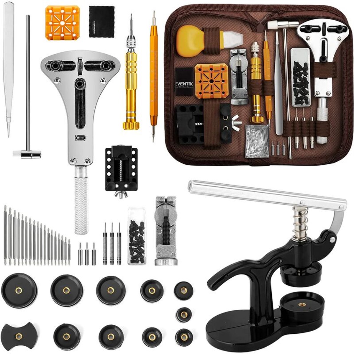 149 Horlogereparatieset + Kastpers, Professionele veerstiftgereedschapset, Horlogegereedschap voor gesloten achterdeksels, 12 matrijsmaten