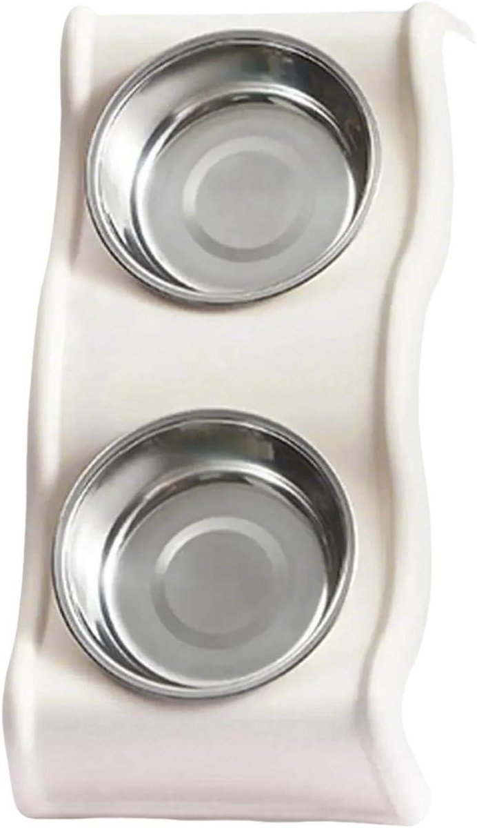 Verhoogde Hondenbak - Dubbele Voerbak - Huisdieren Voeren - Anti-Slip Standaard - 35 cm Lengte - Wit