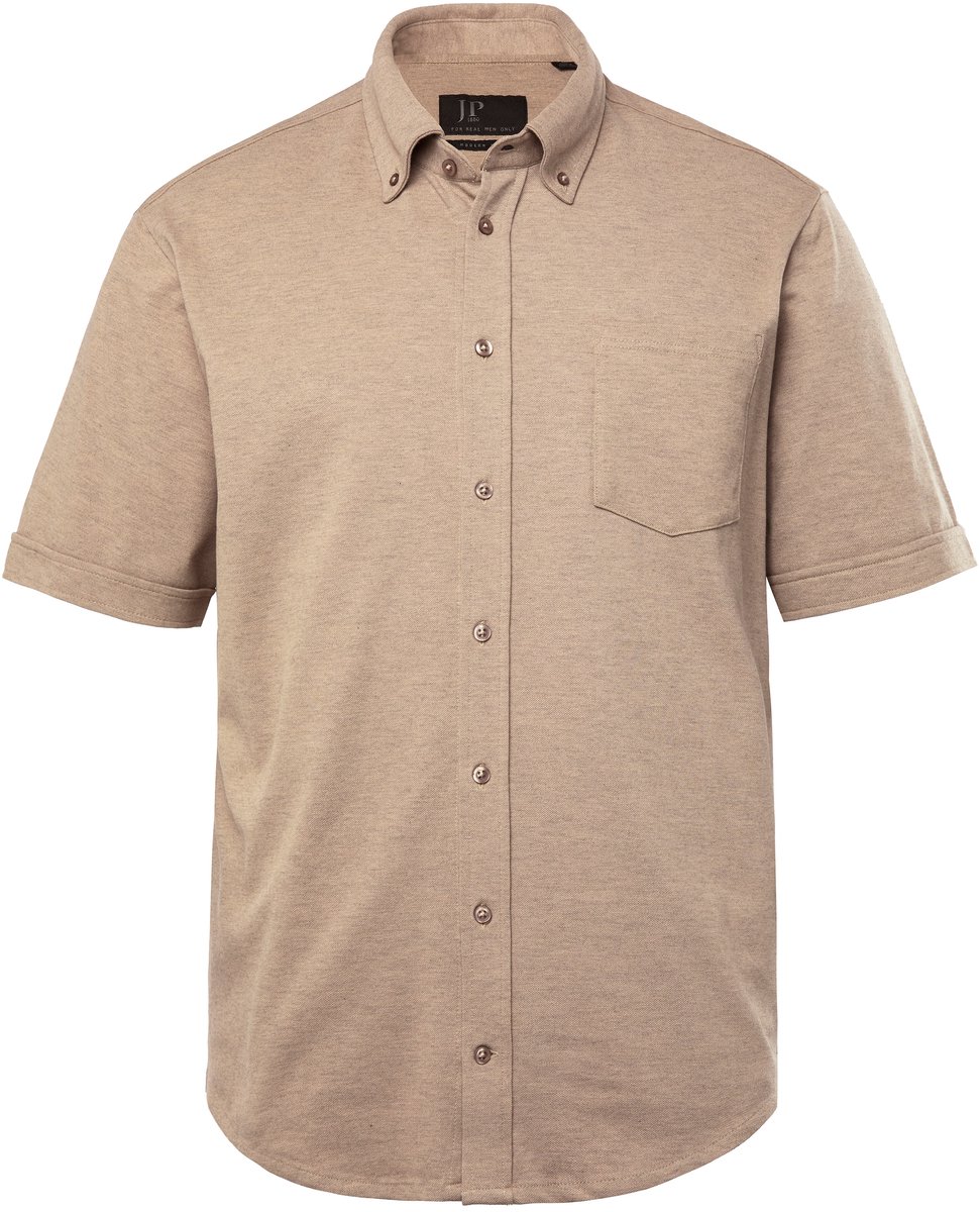 JP 1880 - Heren - Piqué overhemd FLEXNAMIC® korte mouw buttondown-kraag - Natuur melange - Maat 6XL