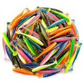 Set de 50 leurres souples multicolores unisexes de 5,5 cm en PVC, appâts artificiels en forme de poisson avec queue pour la perche, la pêche en mer et en eau douce