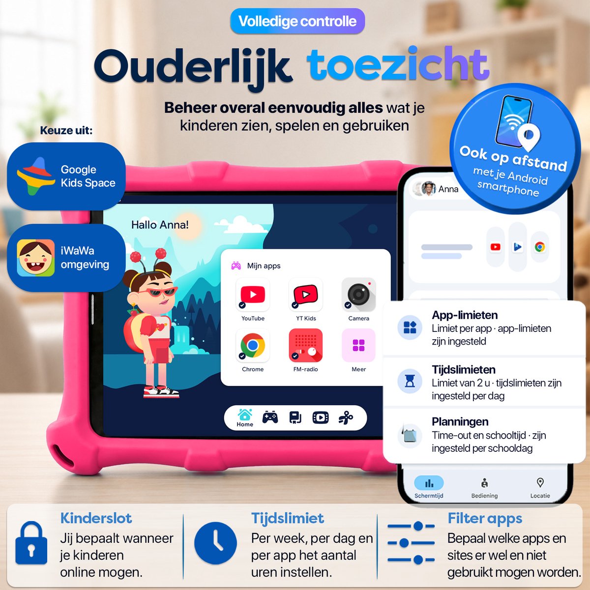 AngelTech Kindertablet PRO MAX - Android 15 - 4+3GB RAM - 64+64 GB - Snelle 8 Inch Kindertablet - Vanaf 3 Jaar - Perfect Voor School - Ouderlijk Toezicht - Ook Voor Volwassenen - 360° Fidgy Beschermhoes - Roze – foto 4