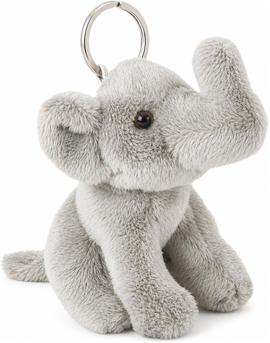Ravensden Pluche olifanten knuffel sleutelhanger - grijs - 10 cm - cadeau - tas hangers - dieren