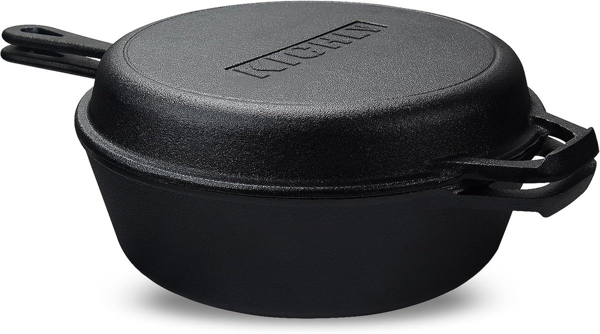 Gietijzeren Pan Oven 3L – 2-in-1 vuurpot & grillpan