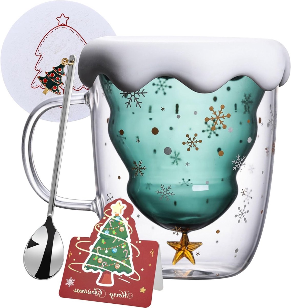Persoonlijke Dubbelwandige Kerstmok van Glas voor Vriend of Vriendin - Aesthetic Drinkglazen voor Thee en Koffie - Grappige Kerstcadeaus voor Vrouwen en Mannen